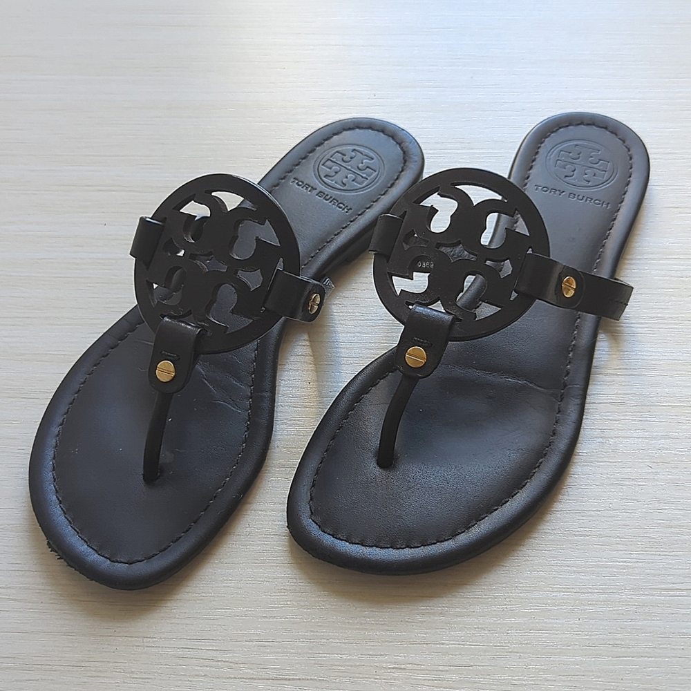 Tory Burch Black Leather Thong Sandal Size 7